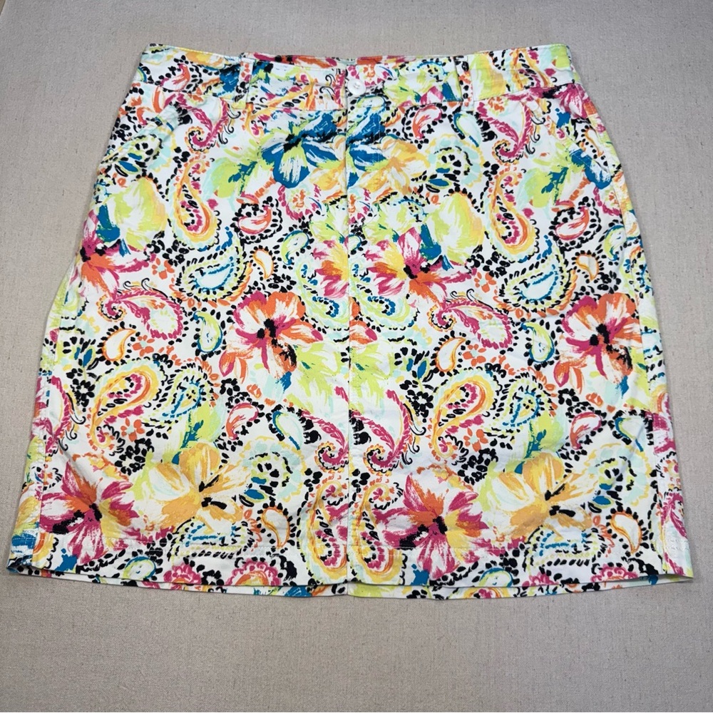 CJ Banks Bright Floral Paisley Mini Skirt in White, Pink, Yellow, Blue